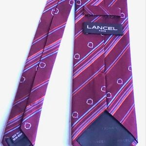 Lancel Paris red striped all silk Tie.